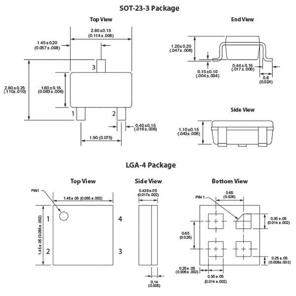 RedRock SOT 23-3 & LGA-4 Dimensions